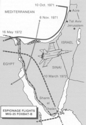 маршруты разведовательных полетов МиГ-25РБ в 1971-1972гг